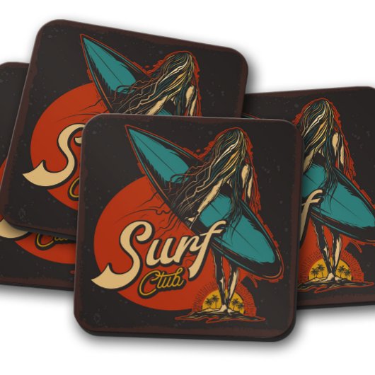 Jeu de Dessous de verre Surfer Girl | Ensemble de 