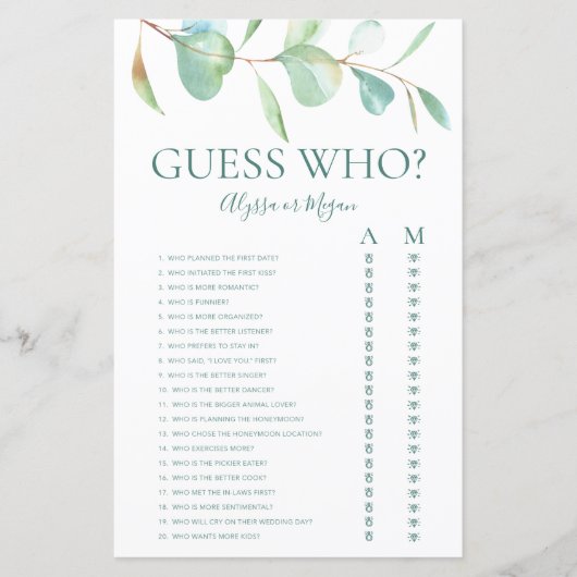 Jeu de devinette LGBTQ Feuille d'eucalyptus (Devant)