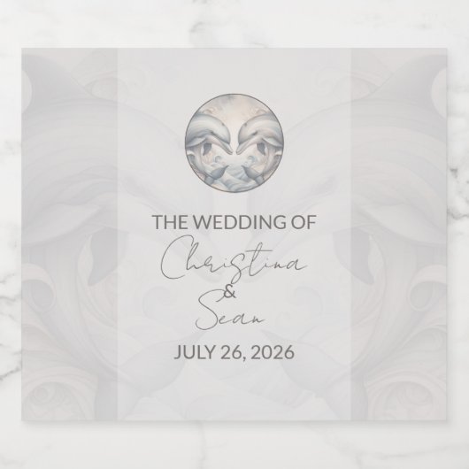 Jeu de Étiquette Dolphin à thème Mariage à vin bou (Étiquettes simples)