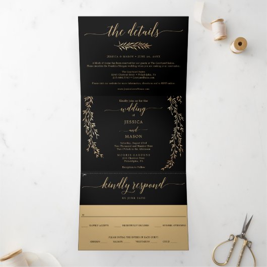 Jeu de Faire-part de mariage dorées (Intérieur)