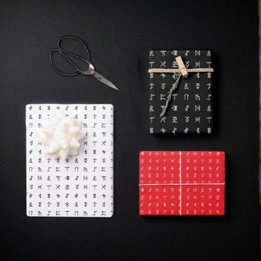 Jeu de feuilles de symbole Runic blanc, noir et ro