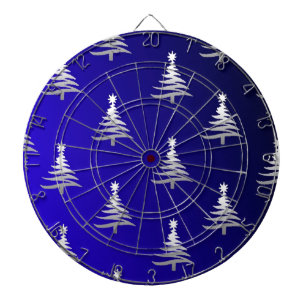Jeu De Fléchettes Arbres de Noël Argent sur Bleu Cobalt
