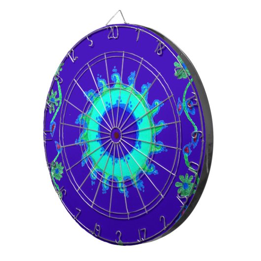 Jeu De Fléchettes Belle Iridescente Blue Floral Art peinture à l'hui (Devant droit)