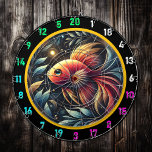 Jeu de fléchettes Betta chatoyant<br><div class="desc">Éclairez votre salle de jeux ou la grotte de l'homme avec le jeu de fléchettes Shimmering Betta. Doté d'un magnifique poisson de betta dans des tons éblouissants de turquoise, magenta et or, ce tableau de fléchettes apporte la beauté de la vie sous-marine à votre mur. Les bulles dorées d'un arrière...</div>