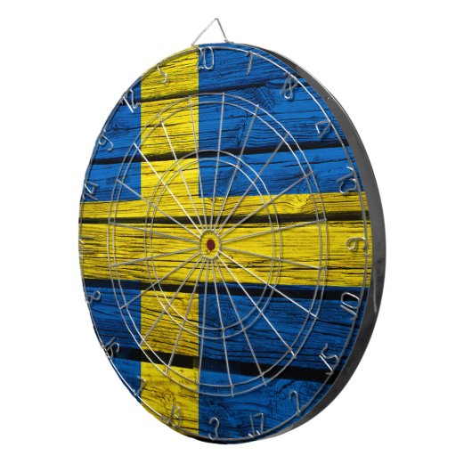 Jeu De Fléchettes Bois rustique de drapeau suédois (Devant droit)