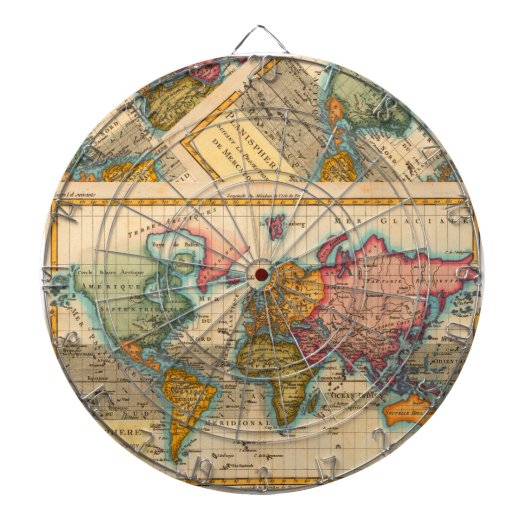 Jeu De Fléchettes Carte du monde 1700s Antique Continents (Devant)