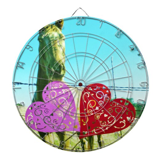 Jeu De Fléchettes Cheval blond et Coeurs rose et rouge (Devant)