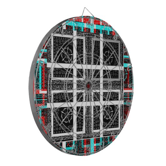 Jeu De Fléchettes Design graphique À damiers noir, blanc et rouge (Devant gauche)