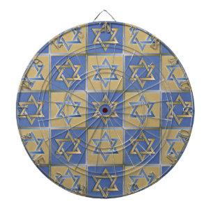 Jeu De Fléchettes Étoile de David Judaica Métal Or Bleu