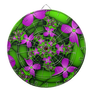 Jeu De Fléchettes Fleurs fractales Abstraites de néon rose vert