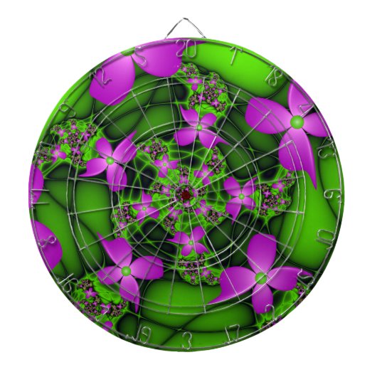 Jeu De Fléchettes Fleurs fractales Abstraites de néon rose vert (Devant)