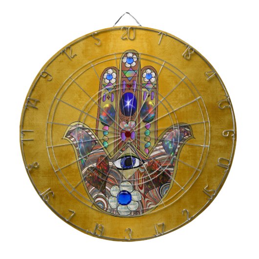 Jeu De Fléchettes Hamsa Cœurs Fleurs Opale Art sur Or (Devant)