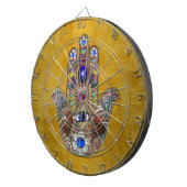 Jeu De Fléchettes Hamsa Cœurs Fleurs Opale Art sur Or (Devant droit)