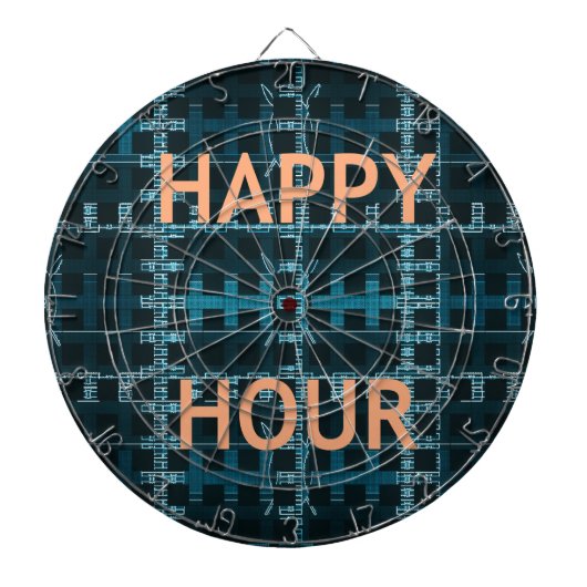 Jeu De Fléchettes Happy Hour Texte bleu Vector Art Imprimer (Devant)