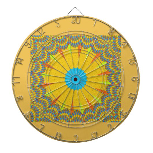 Jeu De Fléchettes Impression d'art de mandala cyan et or (Devant)