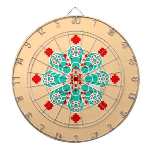 Jeu De Fléchettes Mandala en huit points - turquoise et pêche (Devant)