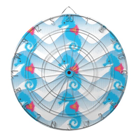 Jeu De Fléchettes Motif Hippocampes Et Vagues Bleues (Devant)