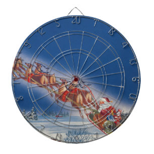 Jeu De Fléchettes Noël vintage, Père Noël volant avec son traîneau e