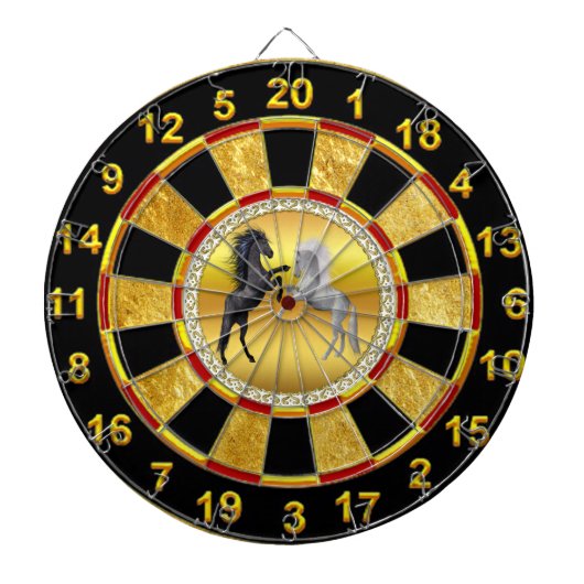 Jeu De Fléchettes Noir et un cheval blanc qui combattent (Devant)