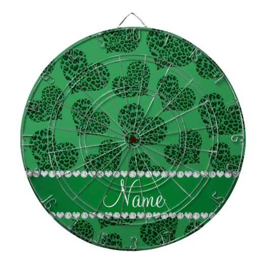 Jeu De Fléchettes Nom personnalisé coeur léopard vert (Devant)