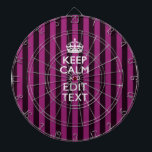 Jeu De Fléchettes Personalisé KEEP CALM Votre texte sur Pink Fuchsia<br><div class="desc">Un décor personnalisé tendance rayures rose fuchsia pour garder le calme et continuer avec style en disant sur un cadeau personnalisé. Essayez humour ou fantaisie sur vos mots créatifs sur les deux lignes de texte modifiables. N'oubliez pas d'utiliser les lettres CAPITAL pour obtenir les meilleurs résultats. Utilisez le lien "Message"...</div>