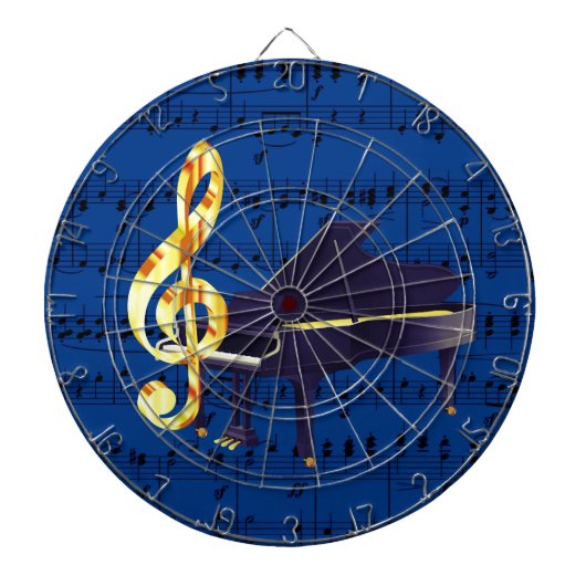 Jeu De Fléchettes Piano & Gold Treble Clef Royal Blue Sheet Musique (Devant)