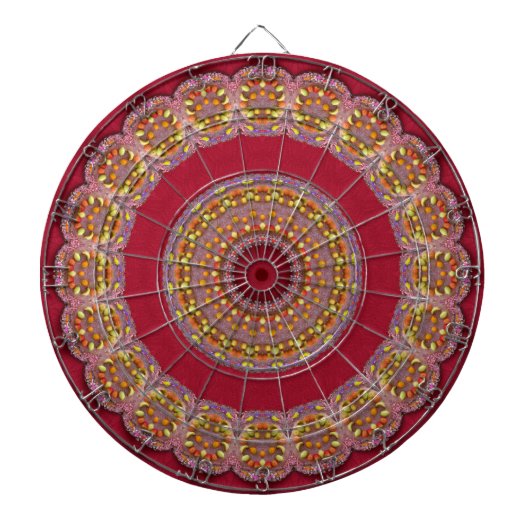 Jeu De Fléchettes Rosaces Mandala Rouge Or Jaune (Devant)
