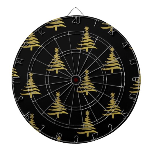 Jeu De Fléchettes Sapins de Noël Or sur Fond Noir (Devant)