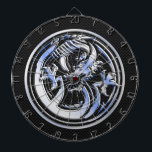 Jeu De Fléchettes Style Chrome badge Dragon sur Carbon Fibre Print<br><div class="desc">Un Dragon dynamique dans le style crête en argent chromé sur une fibre de carbone comme imprimé arrière - plan à porter ou à partager à toutes les occasions festives. Message</div>