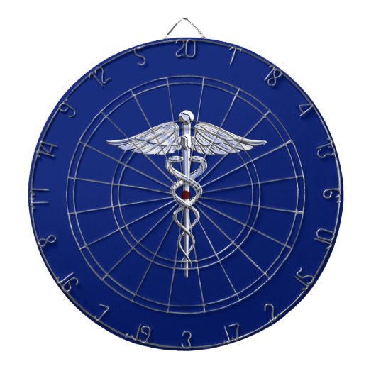 Jeu De Fléchettes Symbole Médicale Chrome Argent sur bleu marine (Devant)