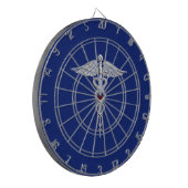 Jeu De Fléchettes Symbole Médicale Chrome Argent sur bleu marine (Devant gauche)