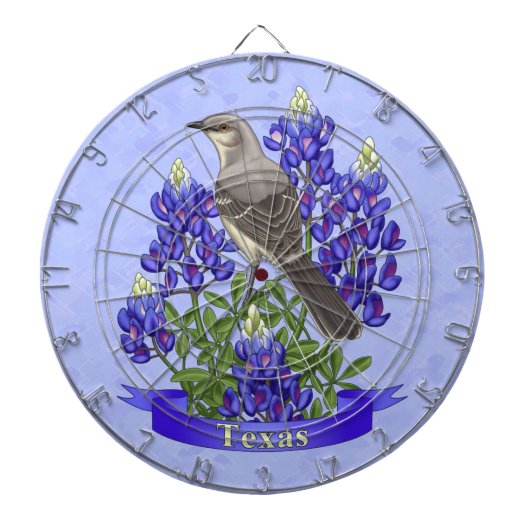 Jeu De Fléchettes Texas State Mockingbird & Bluebonnet Flower (Devant)