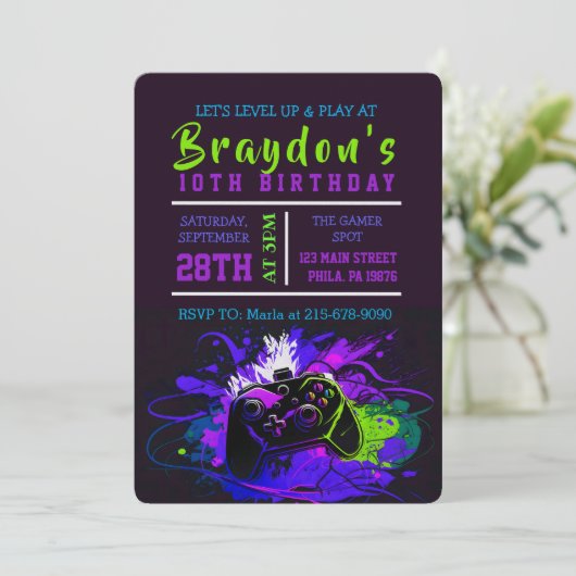 JEU DE JEUX VIDÉO Invitation de fête d'anniversair (Debout devant)