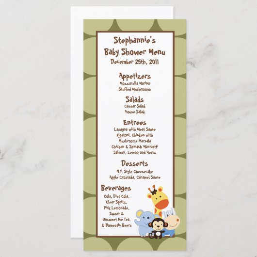 Jeu de jungle de 25 cartes de menu (Devant / Derrière)