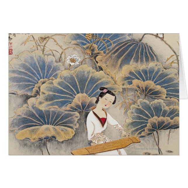 Jeu de la musique par l'étang de Lotus (Devant horizontal)