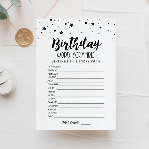 Jeu de mots mêlés d'anniversaire avec carte de jeu