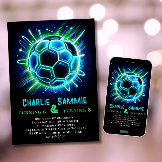 Jeu de Neon Football Anniversaire Invitation Boys 