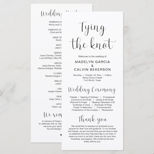 Jeu de noeud, Programmes de cérémonie Mariage mode (Devant / Derrière)