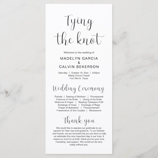 Jeu de noeud, Programmes de cérémonie Mariage mode (Devant)