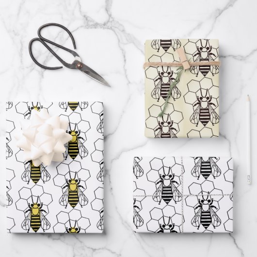 Jeu de papier d'emballage - Abeilles graphiques (Recto)