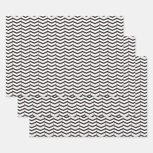 Jeu de papier d'enveloppement Chevron noir blanc e (Lot)