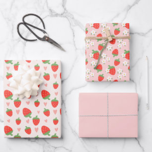 Jeu de papier d'enveloppement de fraises sucrées