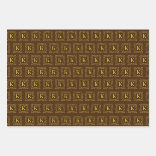 Jeu de papier d'enveloppement - Monogramme K - Dra (Devant 3)