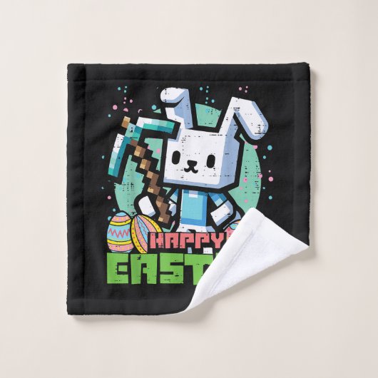 Jeu de pixels de lapin de Pâques heureux  (Gant de toilette)