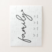 Jeu de puzzle familial personnalisé Coeurs et nom (Vertical)