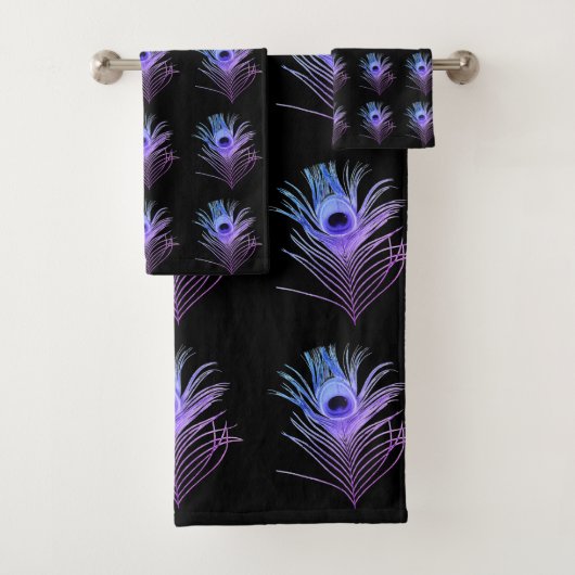 JEU DE SERVIETTES BLEU BLEU PURPLE PEACOCK (En situation)
