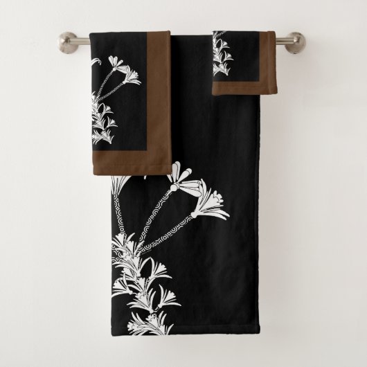 Jeu de serviettes Brown Floral Blanc Noir (En situation)