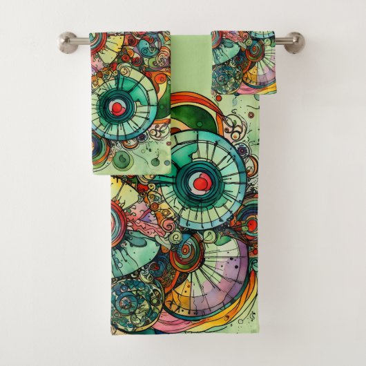 Jeu de serviettes d'art Doodle Abstrait vert color (En situation)