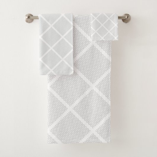 JEU DE SERVIETTES DE BAIN ABSTRAIT LUXE GRIS BLANC (En situation)