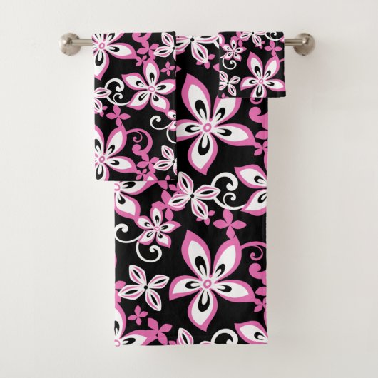 JEU DE SERVIETTES DE BAIN ALOHA HAWAII (NOIR/ROSE) (En situation)